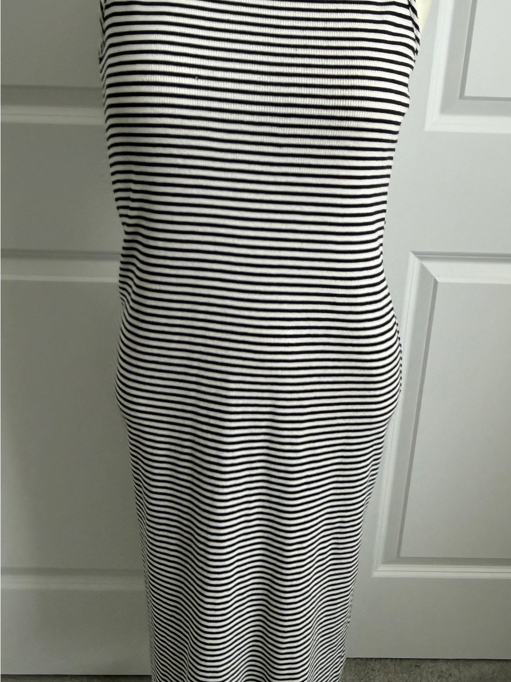 Monteau Black and White Striped Midi Dress-M